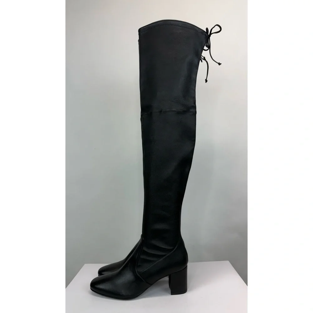 New Stuart Weitzman Tieland Over The Knee Boot Black Leather Sz 10